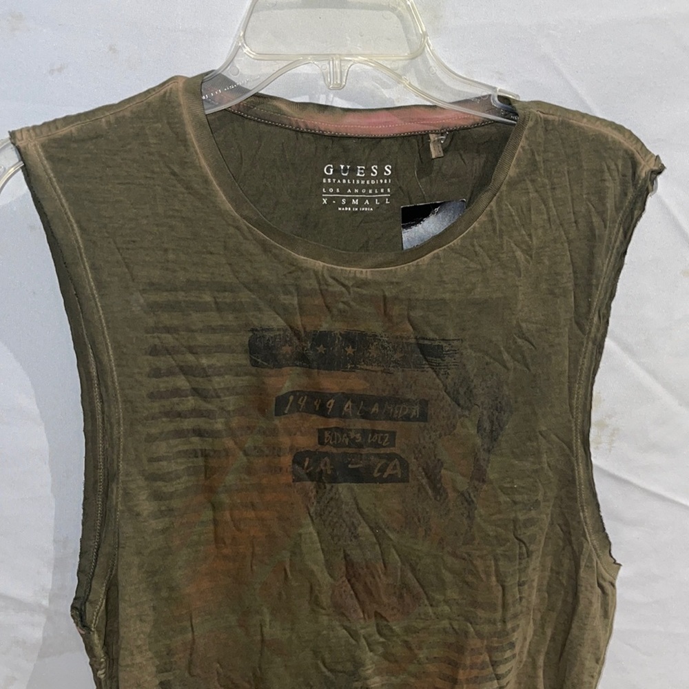 New Mens Guess Muscle Tee Tank Top Gym shirt Green XS